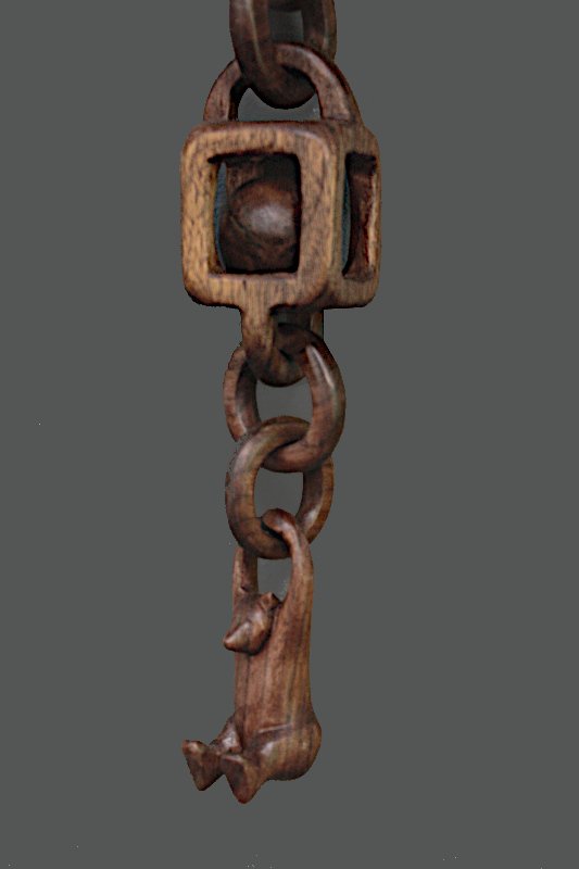 Lower Components of Completed 
		Wooden Chain With Oil Finish Applied