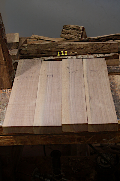 Boards arranged for wall piece.