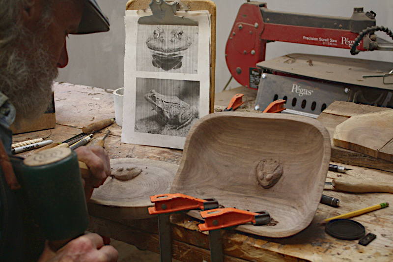 Frogs carved from Black Walnut