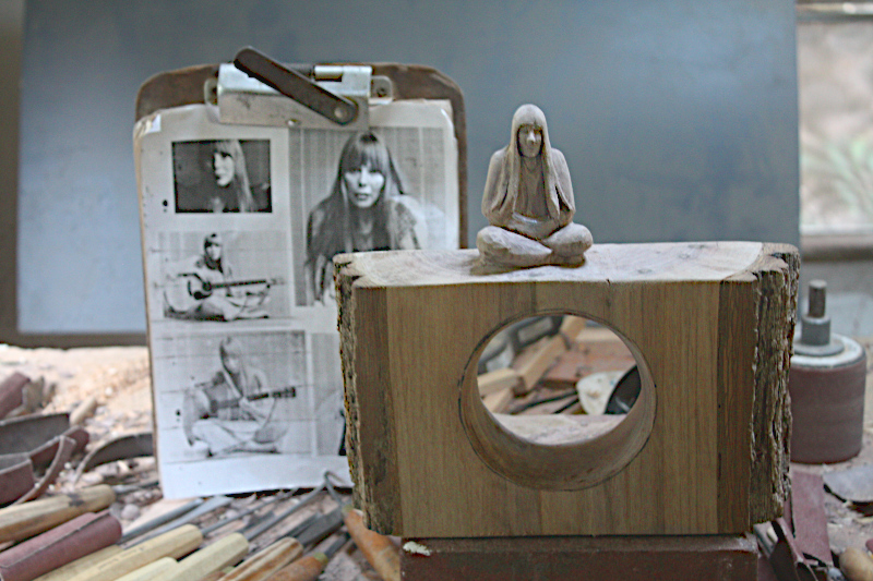 Carving of Joni Mitchell, in progress.